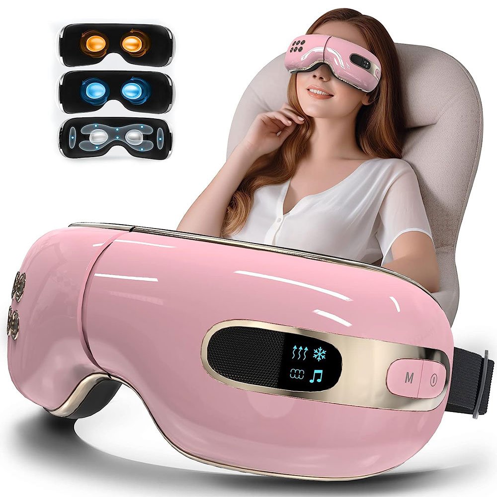 L80 Pink Eye Massager with Heat and Cooling, Bluetooth and 3D Airbag -  OlaHealth